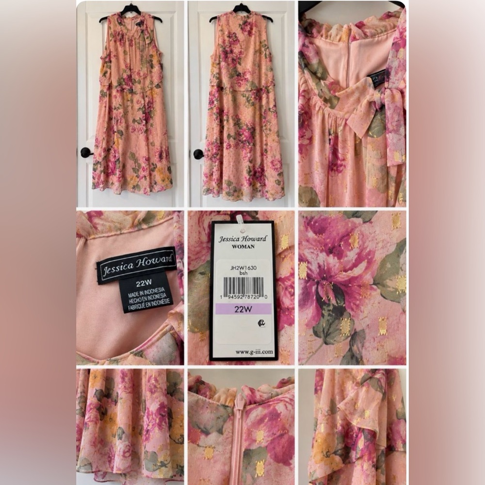 Jessica Howard Pink Floral Dress with Gold Accents size 22